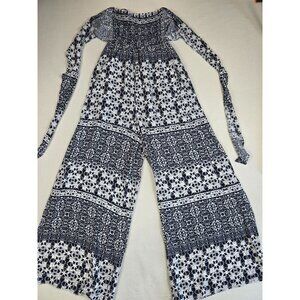 Audrey Parks By Francescas Womens Smocked Strapless Floral Boho Jumpsuit Small